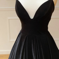 Black velvet long prom dress evening dress - Thumbnail 2