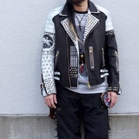 Men Black and White Leather Jacket with studs, Two Tone Leather Jacket in Rock Punk Style for Racers and Bikers - Thumbnail 1