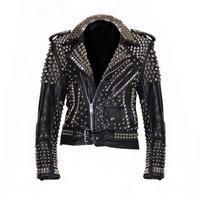 Men Black Rock Punk Studded Leather Jacket, Biker Fashion Jacket, Racer Jacket - Thumbnail 1
