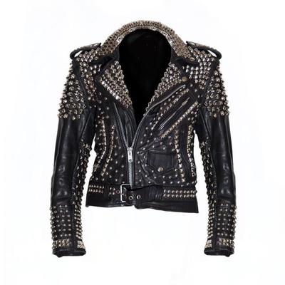 Men black rock punk studded leather jacket, biker fashion jacket, racer jacket