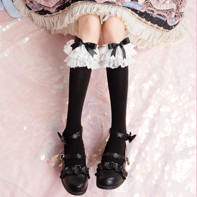 Harajuku new lolit lace multi-layer lace bow cotton tube socks