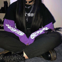 Free Shipping-GOTHIC FAKE 2 PIECES FLAME PRINT SWEATSHIRT  - Thumbnail 1