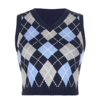 Free Shipping-90s BLUE ARGYLE VEST SWEATER - Thumbnail 2