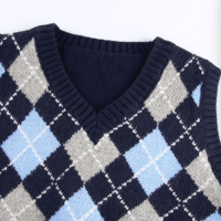 Free Shipping-90s BLUE ARGYLE VEST SWEATER - Thumbnail 4