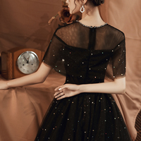 Black A line tulle long prom dress black evening dress - Thumbnail 3