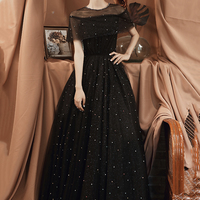 Black A line tulle long prom dress black evening dress - Thumbnail 5