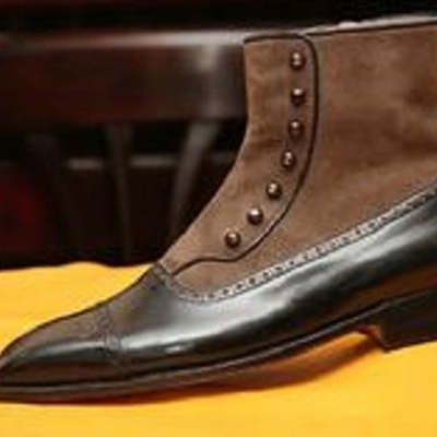 Handmade brown leather suede button boot dress boot,men's boot - Thumbnail 1