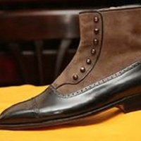 Handmade Brown Leather Suede Button Boot Dress Boot,Men's Boot - Thumbnail 4