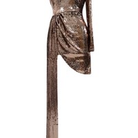 Sequined Gold One Shoulder Party Dress - Thumbnail 4