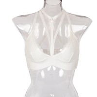Black and White Lace Bralette Crop Top - Thumbnail 1