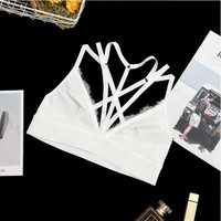 Black and White Lace Bralette Crop Top - Thumbnail 4