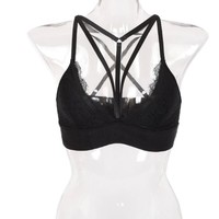 Black and White Lace Bralette Crop Top - Thumbnail 5