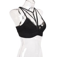 Black and White Lace Bralette Crop Top - Thumbnail 6