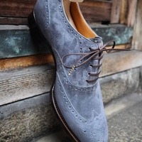 Classic Oxfords Grey Wingtip Brogue Handmade Lace Up Suede Office Wear Shoes - Thumbnail 1