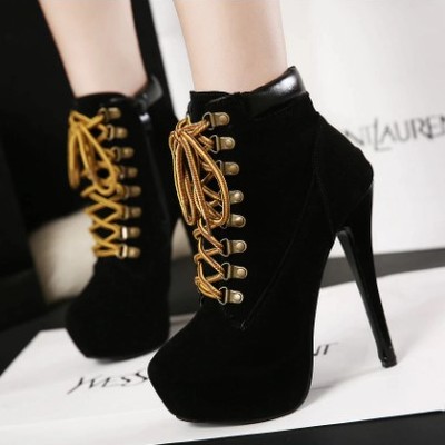 Lace up soft leather high heels fashion martin boots