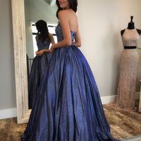 New Arrival Ball Gown Halter Navy Blue Long Prom Dress - Thumbnail 1