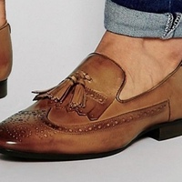 Luxury Handmade Brown Fringe Tassels Loafer Leather Shoes,Wingtip Brogue Christmas Sale Shoes - Thumbnail 1