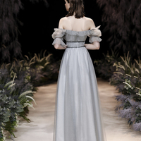 Grey tulle long prom dress grey evening dress - Thumbnail 5