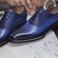 Men Handmade Blue Two Tone Leather Shoes, Men’s Formal Brogue Lace Up Shoes, men - Thumbnail 4