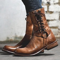 Handmade men tan side zipper boots, men ring style combat boots, biker leather boots for mens - Thumbnail 4