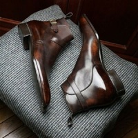 Handmade Brown patina shade Leather Ankle single strip Boots for Men Boots - Thumbnail 1