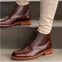 Handmade Men Brown Leather Ankle Boots with lace up closure, Winter boots - Thumbnail 4