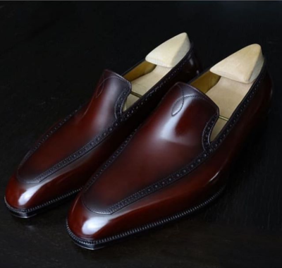 Handmade brown burnt shoes, leather moccasin dress shoes, formal slip on shoe