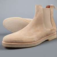 Handmade New Edition Trending Winter Men's Chelsea Beige Suede Crepe Sole Formal Outfit Boot - Thumbnail 1