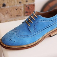 Hand Stitch Genuine Suede Blue Deluxe Oxfords Collection , Men s Wingtip Lace Up Formal Wear Lace Up Shoes - Thumbnail 1