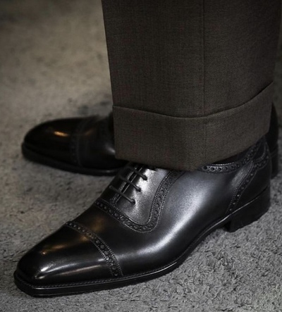 Classic Oxfords Black Cap Toe Hand Stitch Leather Office Wear Lace Up Shoes