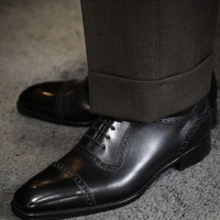 Classic Oxfords Black Cap Toe Hand Stitch Leather Office Wear Lace Up Shoes - Thumbnail 1