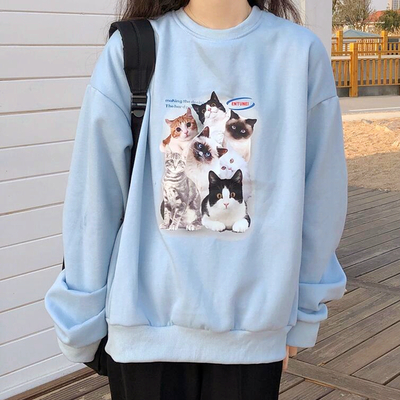 Kitty cat printed long sleeve sweatshirt