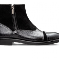 Two Tone Gray Black Suede Genuine Leather Rounded Derby Cap Toe Handmade Zipper High Ankle Boots - Thumbnail 1