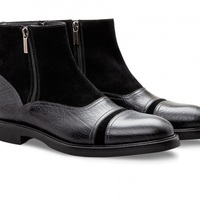 Two Tone Gray Black Suede Genuine Leather Rounded Derby Cap Toe Handmade Zipper High Ankle Boots - Thumbnail 4