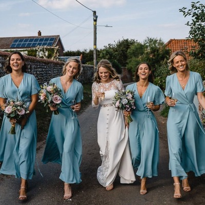 V neck casual bridesmaid dresses with short sleeves - Thumbnail 5
