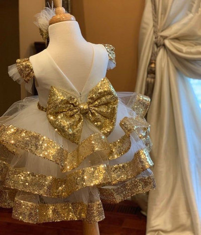 Flower Girl Dresses with Gold Sequins Circles
