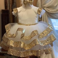 Flower Girl Dresses with Gold Sequins Circles - Thumbnail 1