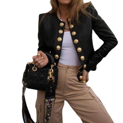 Chic black golden button blazer coat