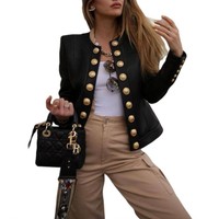 Chic Black Golden Button Blazer Coat - Thumbnail 1