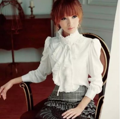 Beautiful Ruffled Long Sleeve Blouse in Black and White