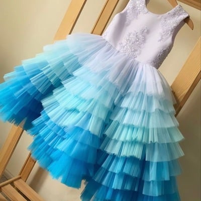 Gradient blue flower girl dresses pageant dress for kid - Thumbnail 2