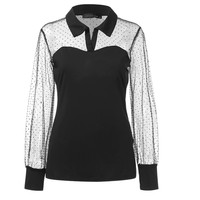 Black Lace Patchwork Long Sleeve Blouse - Thumbnail 4