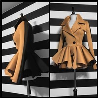 Autumn and Winter Ruffled Stylish Coat - Thumbnail 2