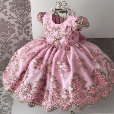 Cap sleeves ball gown flower girl dresses with appliques - Thumbnail 5