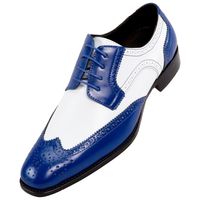 Western Style Handmade Mens Two-Tone Royal & White Smooth Dress Shoes, Men's dress shoes - Thumbnail 1