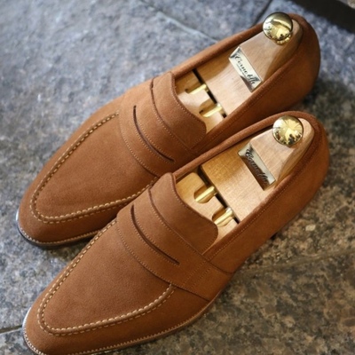 New handmade brown loafer men's suede casual wear shoes