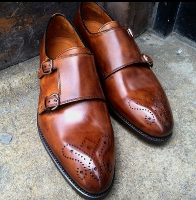 Hot Sale Brown Double Monk Strap Genuine Leather Wedding Men's Shoes