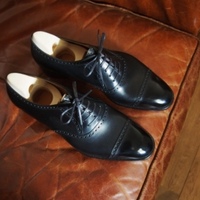 Western Style Oxfords Black Cap Toe Hand Stitch Leather Christmas Gift Lace Up Shoes - Thumbnail 1
