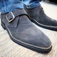 Best Grey Handmade Single Monk Strap Shoes,Handmade Split Suede Formal Wear Shoes - Thumbnail 1