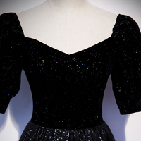 Elegant tulle sequins long prom dress black evening dress - Thumbnail 1